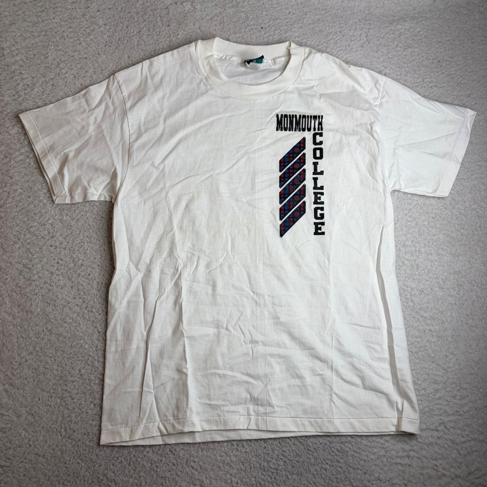 Vintage Monmouth College U-Trau T-Shirt XL White Single Stitch Made in USA 90s